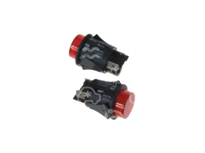 vypínač tlačítkový, d = 23 mm, 16A, červený, 4 kontakty, bez aret.